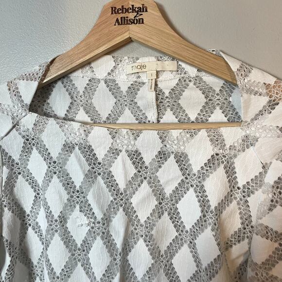Maje White Lamour Diamond Lace Boatneck Sheer Blouse Size 1 / Small - Picture 5 of 12